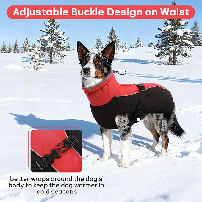 IDOMIK Dog Winter Coat, Reflective Waterproof Dog Jacket for Cold Weather, Warm Pet Coats for Small Medium Large Dogs, High Collar Doggy Fleece Snow Jacket, Winter Vest with Adjustable Buckle,S