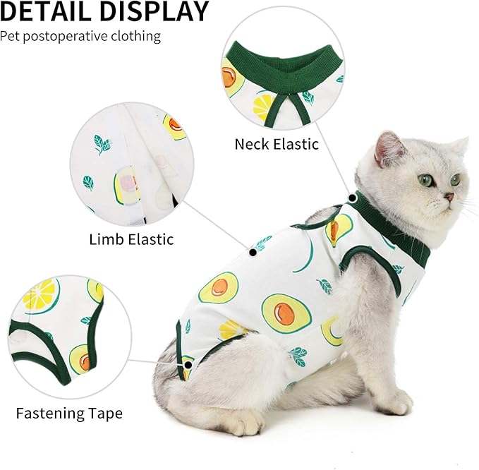 Cat Professional Surgical Recovery Suit,E-Collar Alternative for Cats Dogs,After Surgery Wear, Pajama Suit,Home Indoor Pets Clothing (L (8.5-11 Ibs), Avocado)