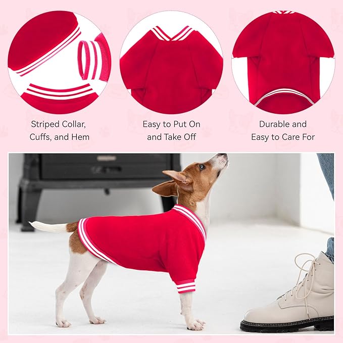 Dog Sweaters for Small Dogs, Brushed Fleece Dog Sweater Baseball Jacket Pet Clothes Soft Warm Sweatshirt Puppy Sweater Boy Girl Pet(Red-S)