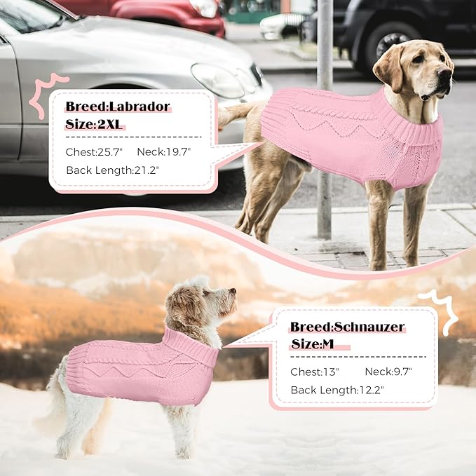 Dog Sweaters for Small Medium Large Dogs Girl, Soft Warm Turtleneck Pup Dogs Shirt, Double Knitting Collar for Outdoor Playing, Warm Dog Clothes (2XL,Pink)