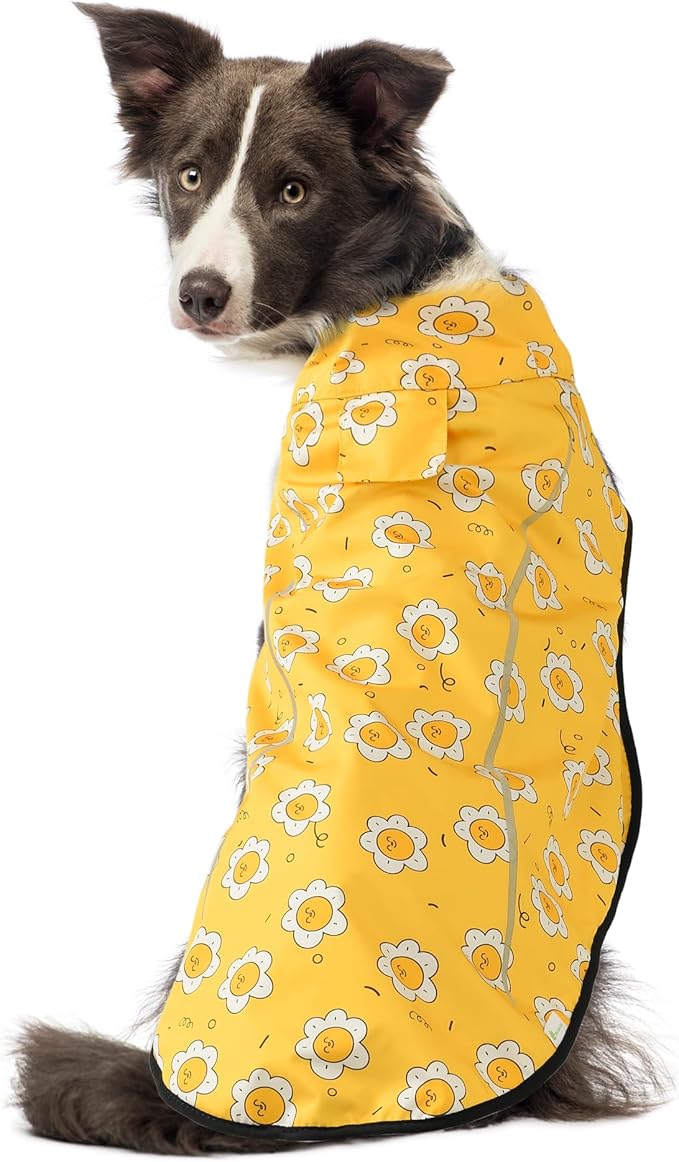 Mile High Life Dog Raincoat, Adjustable Waterproof Reflective Rain Jacket for Small Medium Large Dogs, Lightweight Breathable Pet Rain Coat with Leash Hole(Yellow Sun,S Chest 22-25")