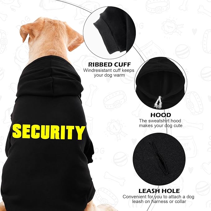 EXPAWLORER Security Dog Hoodie Puppy Sweater - Dog Sweatshirt Soft Fleece Lined Pet Clothes, Cold Weather Hooded Jacket Coat Keep Warm for Small Medium Large Dogs, Large