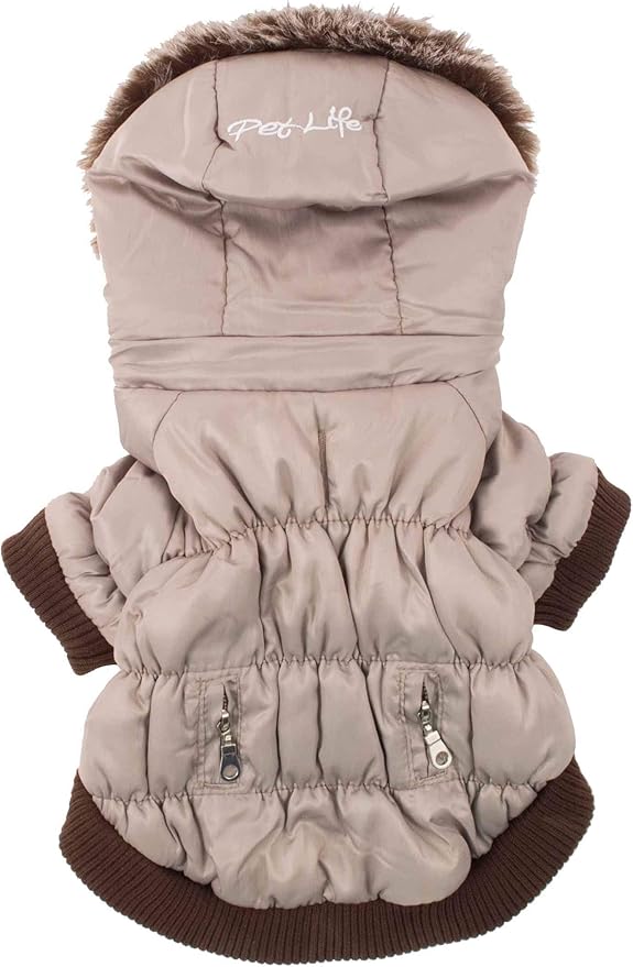 PET LIFE Classic Metallic Fashion Pet Dog Coat Jacket Parka w/ 3M Insulation and Removable Hood, Medium, Metallic Grey