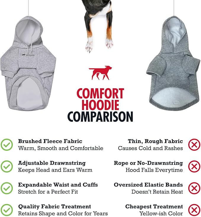 Tuff Pupper Dog Hoodie | Premium Quality 100% Organic Cotton | Ultra Soft Interior for Superior Comfort | Elastic Cuffs & Drawstring for Warmth | Stretch Fit Suitable for All Breeds (Gray, S)