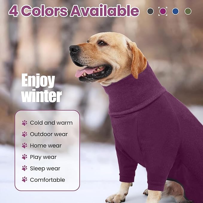 Dog Winter Coat Soft Fleece Pullover Pajamas, Fullbody Dog Cold Weather Jacket, Warm Pullover Doggie Winter Thermal 4-Legged Onesie Jumpsuit,High Collar Snowsuit Sweater for Dogs