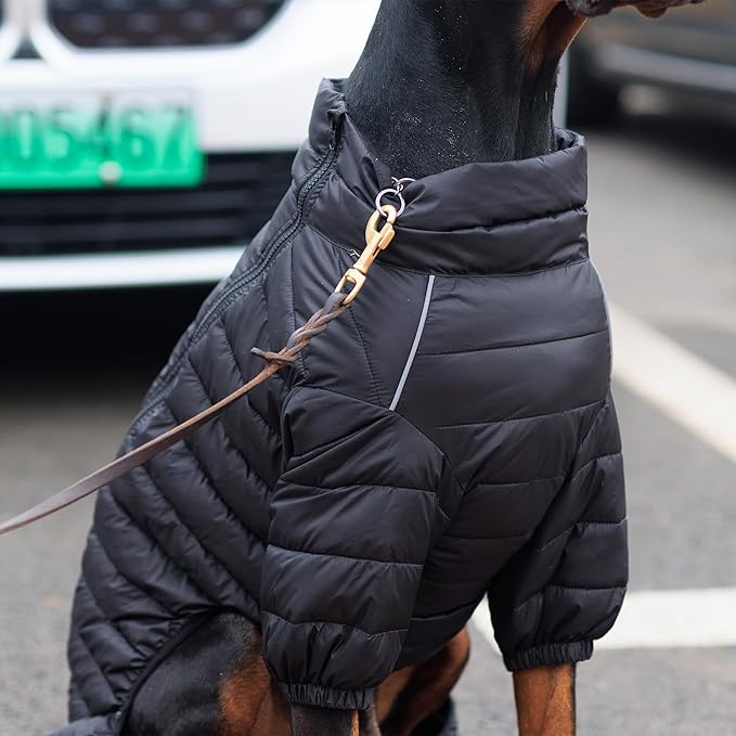 Lovelonglong Dog Coat Dog Warm Jacket, 4 Legs Covered Waterproof Windproof Reflective Warm Dog Vest, Zippered Adjustable Outdoor Dog Snow Jacket for Small Medium Large Dogs Black L