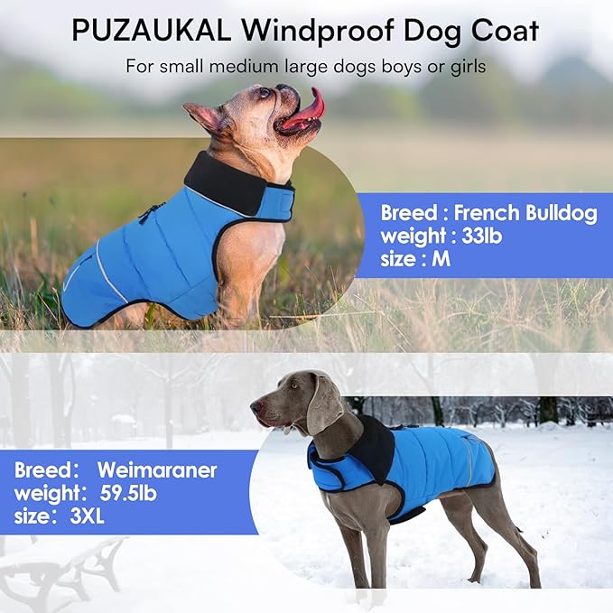 Dog Coat, Large Dog Jacket, Windproof Dogs Puffer Jacket, Fleece Lined Warm Dogs Winter Coat with Harness Hole(Blue 3XL)