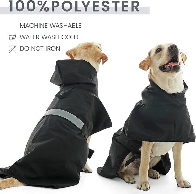Nanaki Rain Poncho for Large Dogs with Leash Hole, Reflective Adjustable Pet Rain Vest for Rainny Snow Foggy Days,Windproof Waterproof Dog Coat Jacket for Outdoor Hiking Walking Hunting Black 3XL
