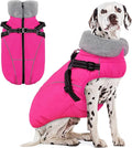 AOFITEE Dog Coat for Large Dogs, Waterproof Dog Jacket with Harness Built in, Warm Fleece Pet Puffer Jacket with Zipper, Cold Weather Coats for Dogs Outdoor, Reflective Pet Snowsuit, Pink XL