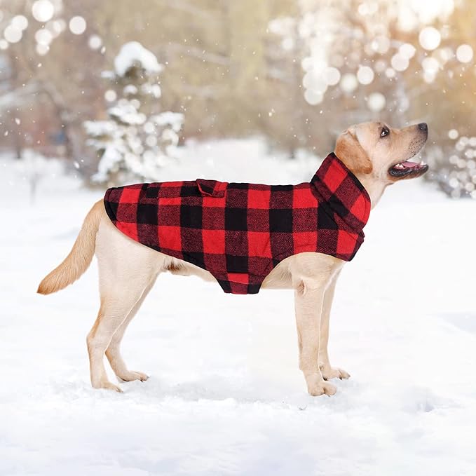 Malier Dog Winter Coat, Classic Plaid Fleece Dog Cold Weather Coats Dog Jacket with Pocket, Windprood Warm Dog Coat Vest Winter Pet Clothes Apparel for Small Medium Large Dogs (Red, Small)