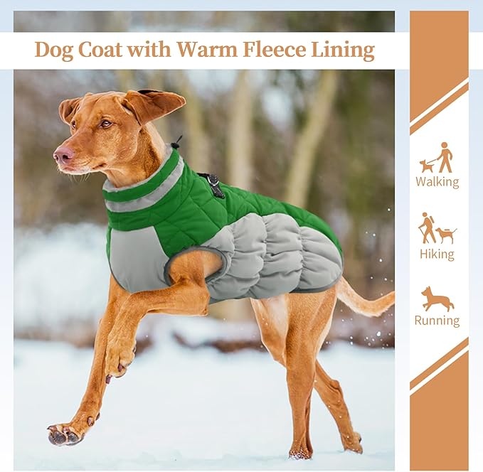 Dog Jackets for Large Dogs, Large Dog Winter Coat, Pet Cold Weather Coats, XXXL Pet Jacket with D-Ring, Waterproof Coat with Back Zipper, Snowsuit Labrador German Shepherd Doberman,Green,XXXL