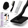 Dog Slicker Brush for Dogs Grooming Kit 4PCS | Large Dog Brush for Goldendoodles Poodles Doodles | Long Pin Haired Brush | Poodle Brushes and Comb (Black)