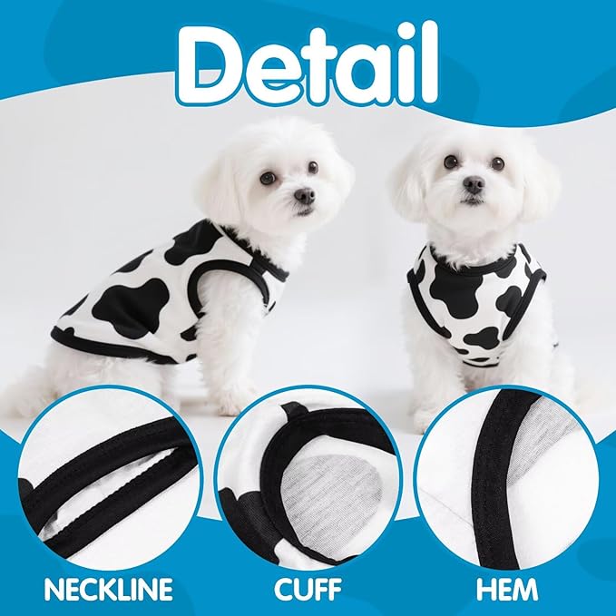 Adorable Cow Print Dog Shirts – Lightweight, Cozy Outfit for Small to Medium Dogs, Soft & Snuggly Pet Wear for Everyday Comfort and Cuteness.Back & L