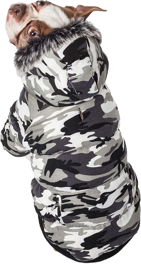 PET LIFE Classic Metallic Fashion Pet Dog Coat Jacket Parka w/ 3M Insulation and Removable Hood, X-Small, Deer Pattern