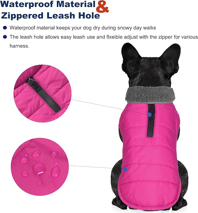 Dog Winter Coat, Waterproof Dog Jacket with Leash Hole, Reflective Adjustable Pet Snow Vest, Warm Fleece Sweater for Small Medium Large Dogs - Pink, 3XL