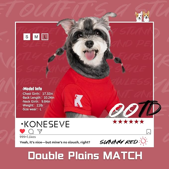 Koneseve Dog Shirt Breathable Cotton Stretchy Clothes for Small Pets 2-Pack Sunny Red & Smoky Blue S