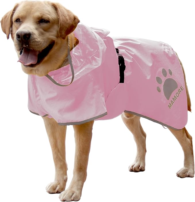 MAMORE Dog Raincoat Waterproof, Lightweight Adjustable Dog Rain Coat Hooded Poncho with Reflective Strip for Large Medium Small Dogs (Pink, XX-Large)