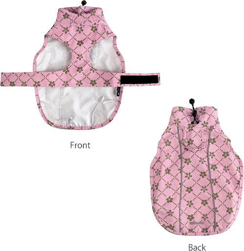Adjustable Waterproof Dog Raincoat for Dogs,Lightweight Pet Rain Jacket Puppy Clothes with Reflective Strip for Small Medium Large Dogs(Medium,Gold Cheery Blossoms Pink)