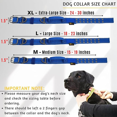 ADITYNA Heavy Duty Dog Collar for Medium Dogs - Reflective Blue Collar with Handle for Training, and Walking - Wide, Thick, Tactical, Soft Neoprene Padded
