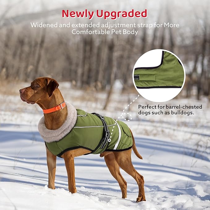 Dog Coat, Warm Dog Winter Coat Reflective Jacket Waterproof Fleece Vest, Pet Jacket Cozy for Cold Weather, Dogs Snowsuit Windproof, Adjustable Buckle for Medium Dogs