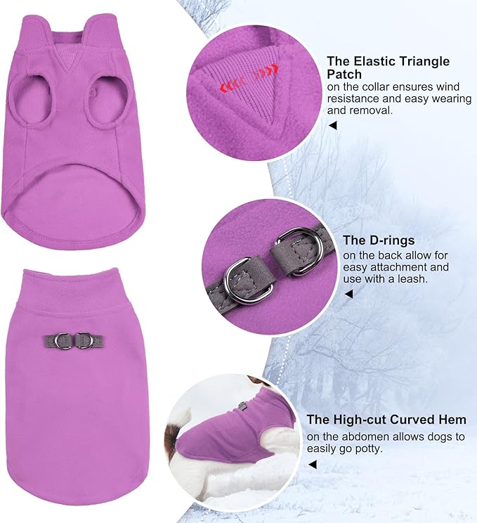 BEAUTYZOO Dog Fleece Vest Sweater Winter Jacket for Small and Medium Large Dogs with D-Ring Leash Cold Weather Coat Hoodie for XS S M Dogs Boy or Girls, Purple XL