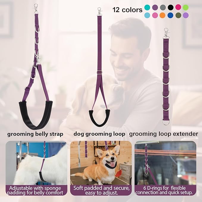 Dog Grooming Loops Supplies Pet Dog Grooming Belly Straps Belly Band Black Solf Comfrotable & Adjustable Grooming Tools for Grooming Tables Arms Ideal for Groomers (Black)