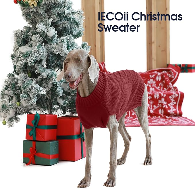 IECOii Extra Large Dog Sweater, XXXL Dog Sweater for Large Dogs Girl Boy, Xmas Pet Holiday Sweaters Large Size, Warm Doggy Christmas Knitwear Big Dogs Sweater for Labrador, Doberman, Darkred-3XL