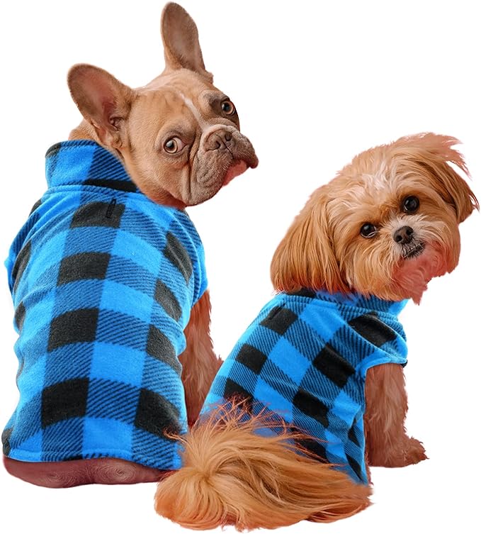 KAMA BRIDAL Spring Autumn Winter Coat Pullover Fleece Vest for Cats Small and Medium Dogs Thin Sweater Blue & Black Plaid (Blue, XXXS)