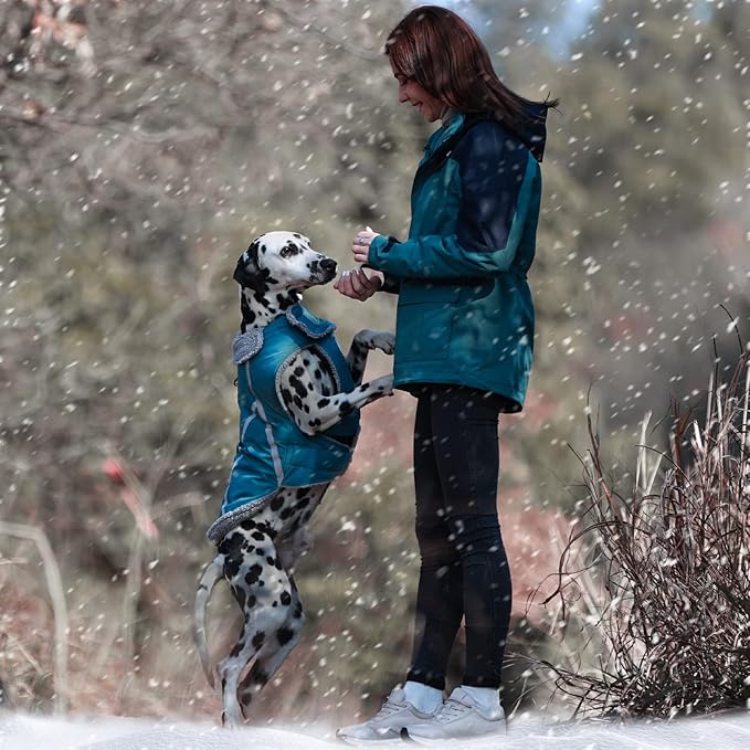 VIVAGLORY Frostfit Dog Coat, Dog Jacket for Winter & Cold Weather, Warm Fluffy Fleece Lined Water Resistant Reflective for Puppy, Coat with Velcro Fastening & Leash Hole, XL, Turquoise