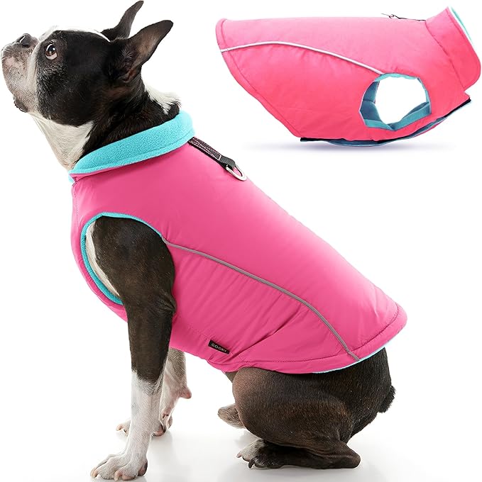 Gooby - Sports Vest, Fleece Lined Small Dog Cold Weather Jacket Coat Sweater with Reflective Lining, Pink, Medium