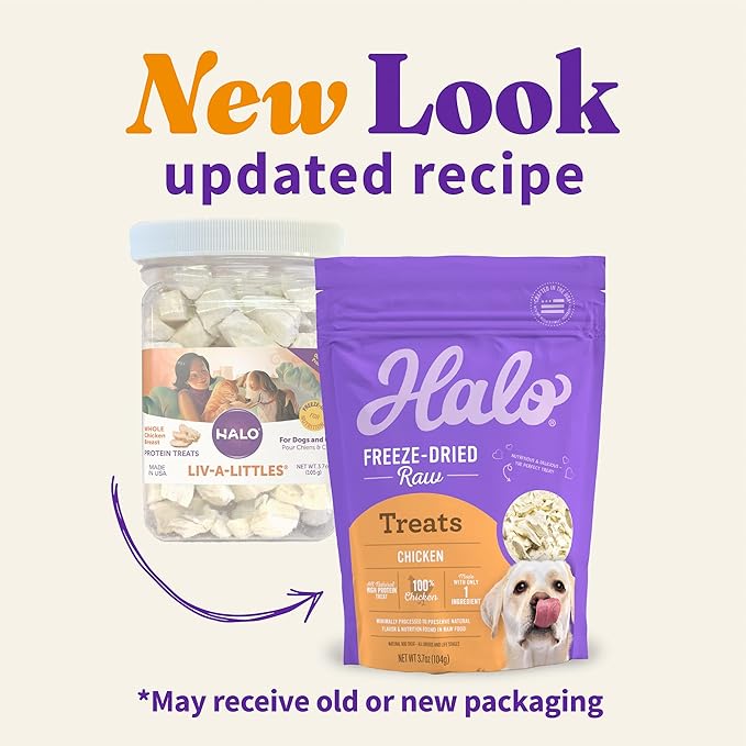 Halo Freeze Dried Raw Dog Treats, 100% Chicken Breast Recipe, Dog Treats Pouch, All-Natural High Protien Treat, 3.7 Oz Pouch