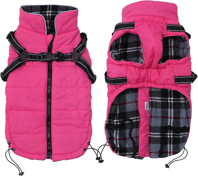 Winter Warm Coat Geyecete Waterproof Jacket with Harness Traction Belt,Pet Outdoor Jacket Dog Autumn and Winter Clothes for Medium, Small Dog-Pink-M
