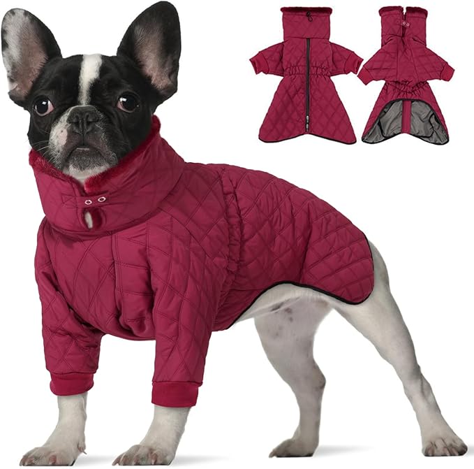 IDOMIK Dog Winter Coat for Medium Dogs, Warm Dog Winter Jacket with Fleece High Collar, Zippered Cold Weather Coats for Dogs, Waterproof Doggy Snow Jacket Clothes,WineRed,M