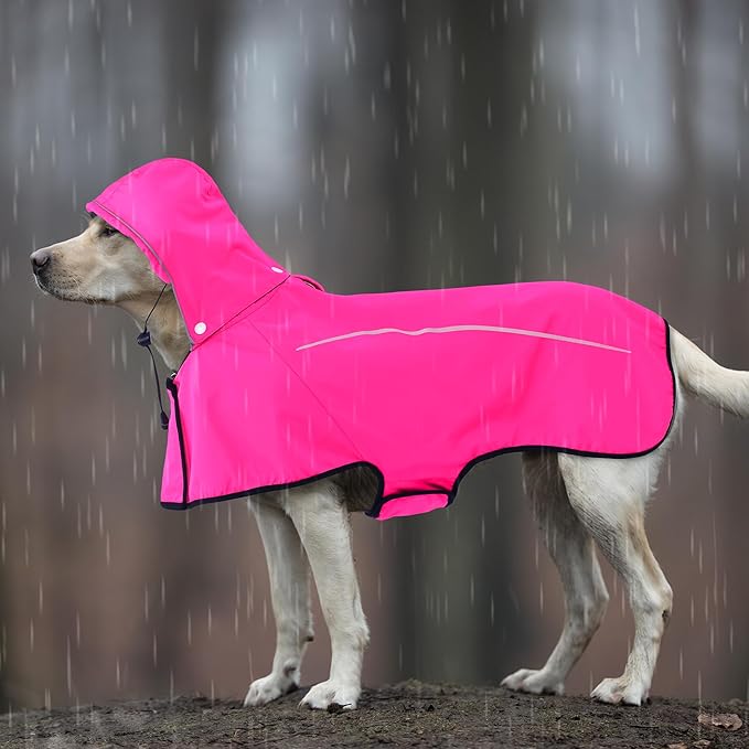 Mile High Life Dog Raincoat, Adjustable Waterproof Pet Rain Jacket, Reflective Hooded Poncho for Small Medium Large Dogs, Lightweight Breathable Pet Rain Coat (Hot Pink,XS Chest 15"-18")