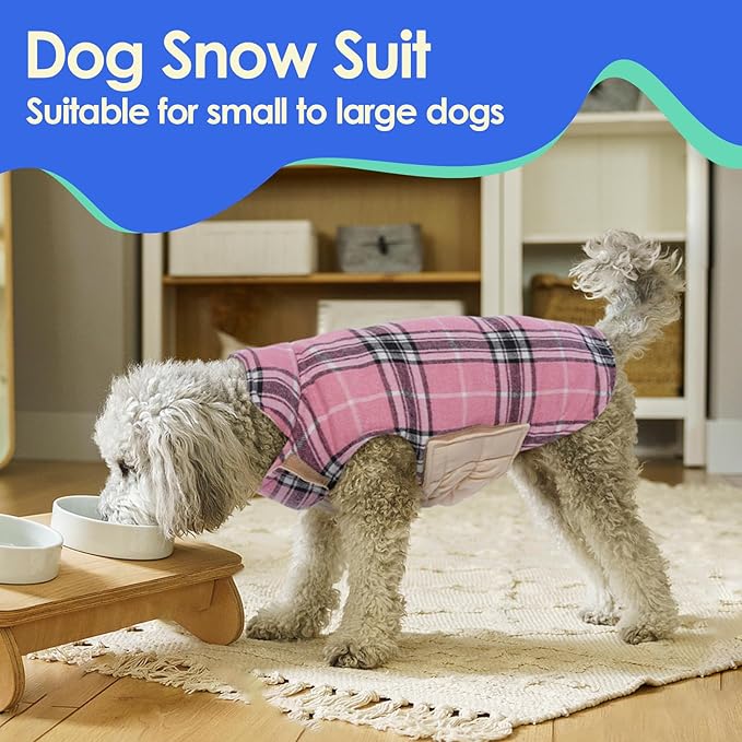 MIGOHI Winter Dog Jackets, Reversible Windproof Waterproof, British Plaid Coat for Small Medium Large Dogs, Pink, L