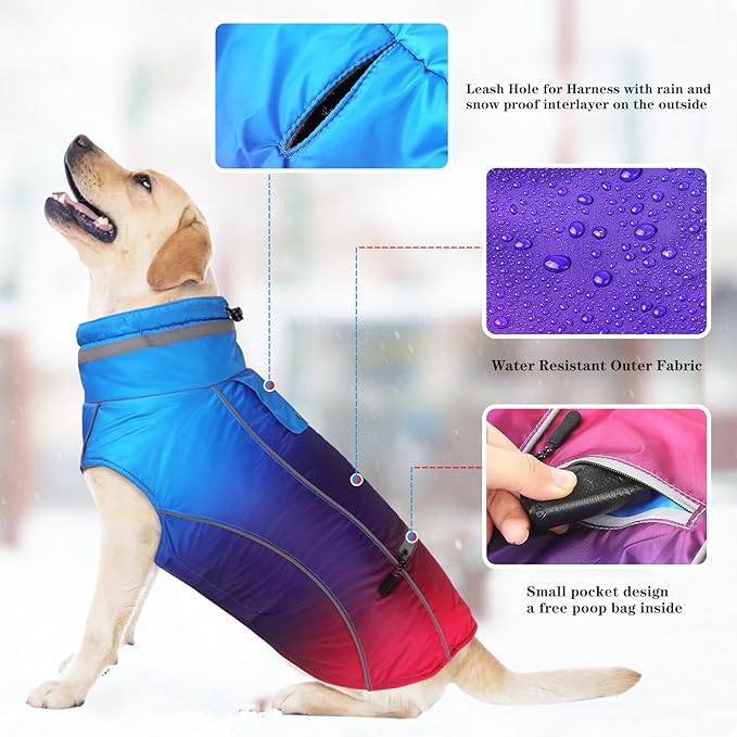 Doglay Dog Winter Coat, Waterproof Dog Jacket with Pocket, Reflective Turtleneck Pet Winter Jackets, Warm Puppy Snow Jacket for Small Medium Large Dogs