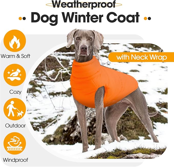 Dog Puffer Vest for Large Dogs, Dog Winter Coats with Back Zipper, Outdoor Warm Dogs Snow Jacket Camping Jacket with Detachable Neck, Doberman, Great Dane, Orange 3XL
