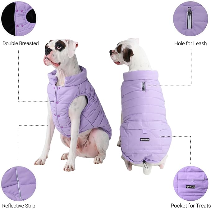 Spark Paws Dog Winter Jacket, Water-Resistant Coat, Warm Reflective Windproof Fleece-Interior, for Medium and Large Dogs - Lilac - XXL
