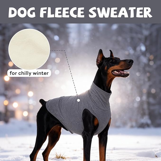 ROZKITCH Dog Sweaters Soft Fleece Pullover Sweatshirt Pajamas, Turtleneck Warm Pet Cold Weather Jacket Stretchy Vest Jumpsuit Apparel Outfit Clothes for Small Medium Large Dogs Walking Sleep Grey L