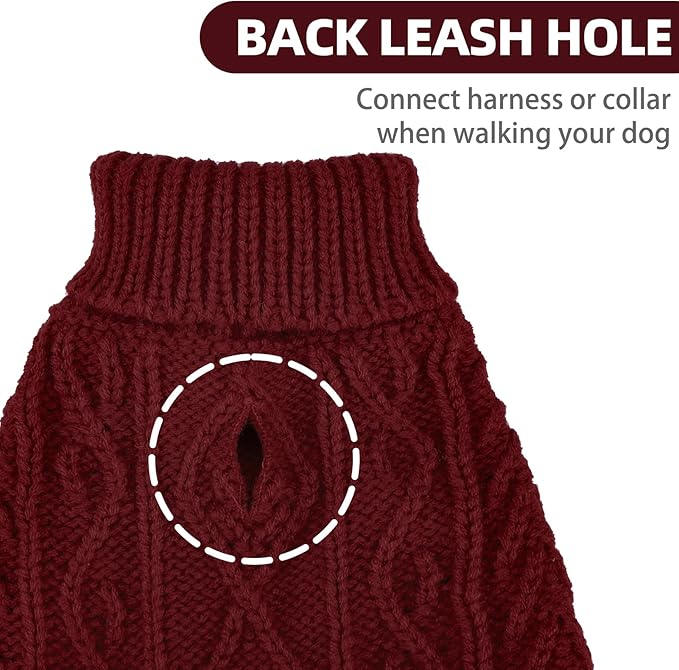 PUPTECK Dog Sweater, Turtleneck Warm Knitted Pullover Coat, Thick Cable Knitwear Clothes in Winter, Pet Apparel Outfits for Large Dogs, for Cold Weather Indoor & Outdoor, Deep Red ML