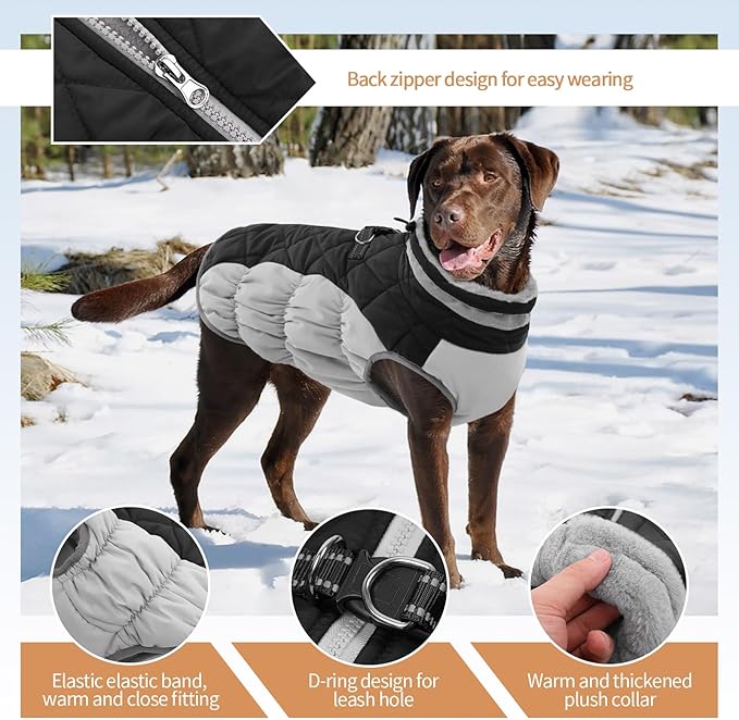 Small Dog Coat,Dog Jackets for Small Dogs,Warm Winter Jacket, Puppy Coat with Harness Built in,Waterproof Dogs Jacket,Puppy Cold Weather Coats,Winter Clothes Snowsuit Shih Tzu Bichon,Black