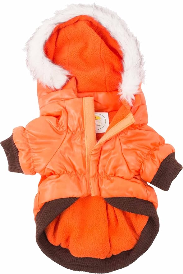 PET LIFE Classic Metallic Fashion Pet Dog Coat Jacket Parka w/ 3M Insulation and Removable Hood, Medium, Metallic Orange