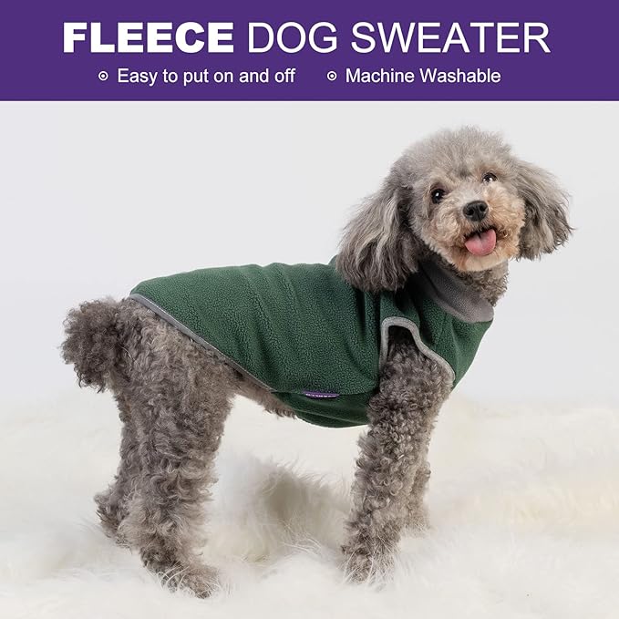 cyeollo 2 Pack Fleece Dog Sweater Sweatshirt with Reflective Stripe Pullover Lightweight Sweater Pet Clothes Dog Coats for Small Dogs Size M Green & Grey