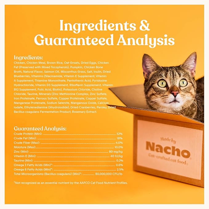 Made by Nacho Dry Cat Kibble 2lb Bag, High Protein and Grain-Friendly Premium Cat Food, Cage-Free Chicken & Pumpkin Recipe, Infused with Bone Broth for Hydration, Limited Ingredients, Single Bag