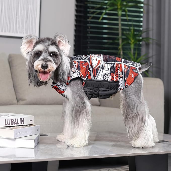 GMF Winter Dog Jacket - Reversible, Windproof & Waterproof, Soft & Thick, Adjustable, Cold Weather Coats for Small to Large Dogs with Leash Hole
