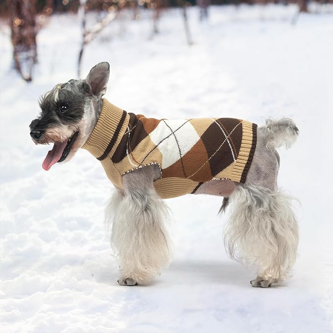 KOOLTAIL Dog Sweater Pet Knitted Clothes - Classic Plaid Pullover Turtleneck Thick Warm Fall Dog Sweaters with Leash Hole, Soft Winter Coats for Small Medium Large Dogs Cats Puppy Girls Boys, M