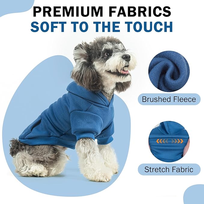 SCENEREAL Dog Hoodie Sweaters for Small Medium Large Size Dogs, Fleece Dog Sweatshirt with Hat and Pocket,Soft Cold Winter All Weather Dog Clothes for S to XL Sized Dogs, Blue S