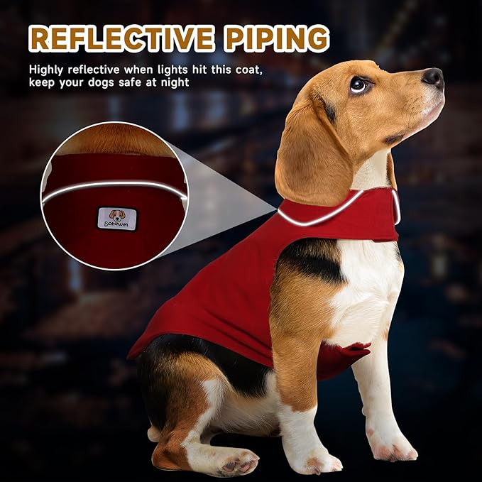 Fleece Dog Coat Pet Jacket Reflective for Cold Weather for Extra Large to Small Pets(Red,2XL)