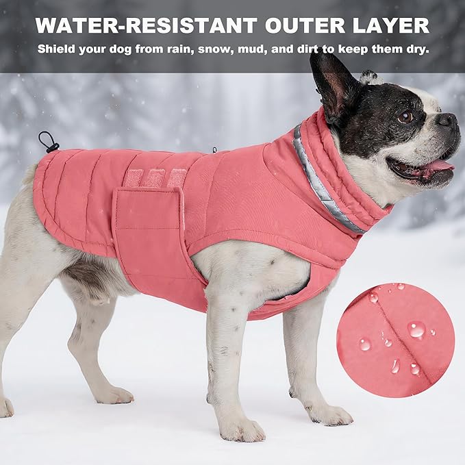 Dog Coat, Waterproof Winter Jacket, Warm Windproof Jacket, Reflective Adjustable Turtleneck Coats for Small Dogs with Hook & Loop - Pink02 - S
