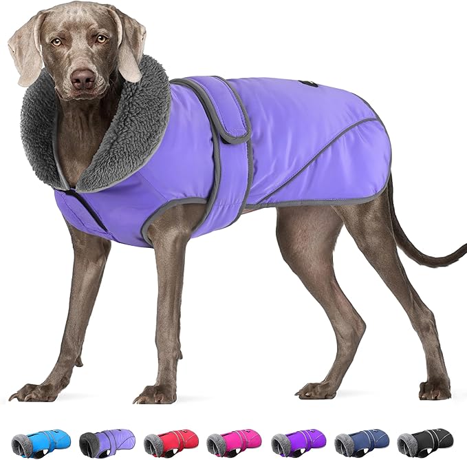 Dogcheer Dog Coat, Waterproof Dog Jacket Reflective Pet Winter Coat with Adjustable Hook & Loop, Christmas Puppy Fleece Jacket Warm Turtleneck Snowsuit for Small Medium Large Dogs - Taro Purple, 3XL